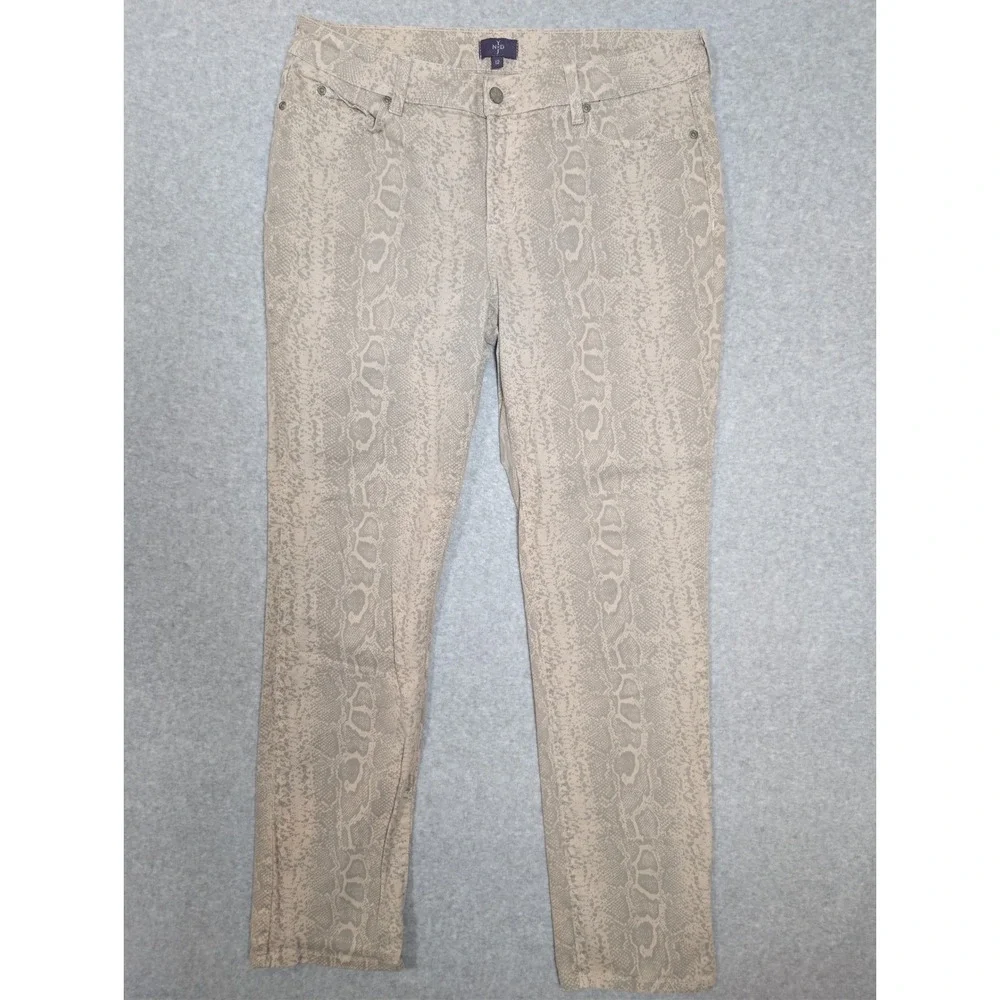 NYDJ Pants Womens 12 Beige Snakeskin Print Skinny Lift Tuck Stretch Made in USA - Picture 1 of 12